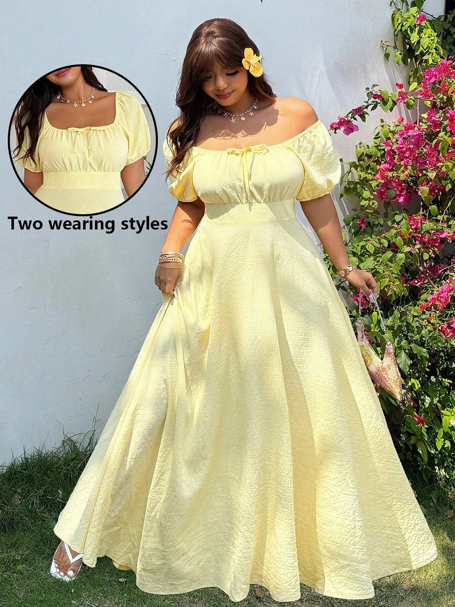 Elevate your wardrobe with this versatile plus-size dress designed for effortless elegance. The twist detail at the bodice and ruched waist create a flattering silhouette that defines and slims while maintaining all-day comfort. Crafted in a timeless solid color, this piece transitions seamlessly from casual outings to special occasions.