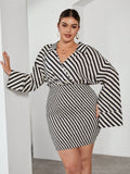 Turn heads in this Chic Plus Size Striped Bodycon Dress, where playful stripes meet flattering curves. Featuring relaxed drop shoulders and stylish split cuffs, it blends comfort with a hint of sass. Perfect for days when you want to feel confident, fun, and effortlessly chic all at once.