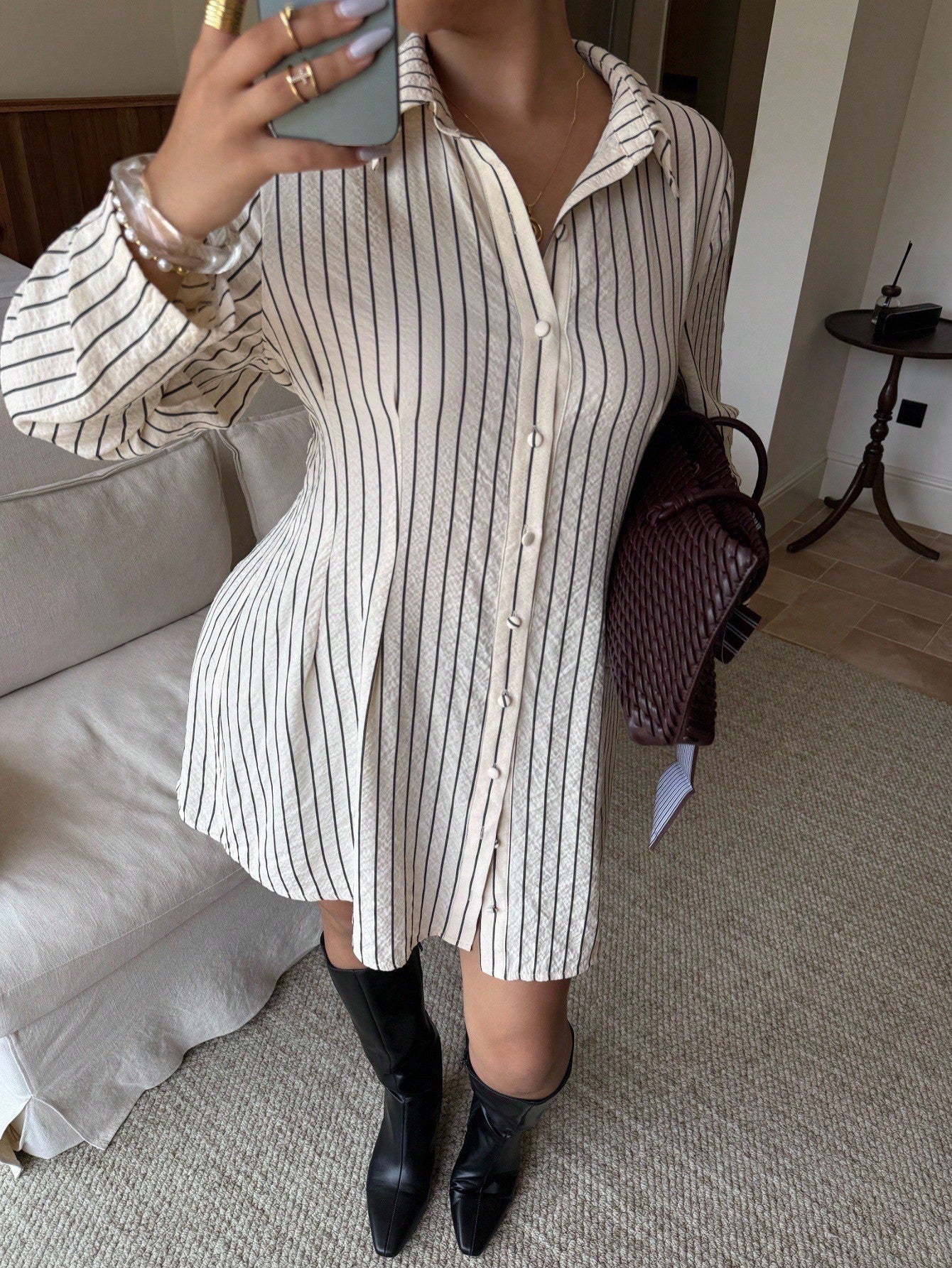 Elevate your seasonal wardrobe with this effortlessly chic striped dress that's made for real bodies and real style. The long sleeves provide cozy coverage while the timeless stripe pattern keeps things fresh and modern. Perfect for layering through autumn and winter, this casual dress transitions seamlessly from coffee dates to evening gatherings. Comfortable, flattering, and undeniably versatile—because looking fabulous shouldn't require a complicated outfit formula.