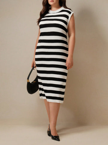 Step out in style with this chic plus size striped sleeveless sweater dress! Its playful stripes and cozy knit make it perfect for effortless everyday wear. Whether you're running errands or meeting friends, this dress combines comfort and flair to keep you looking fabulous all day long.