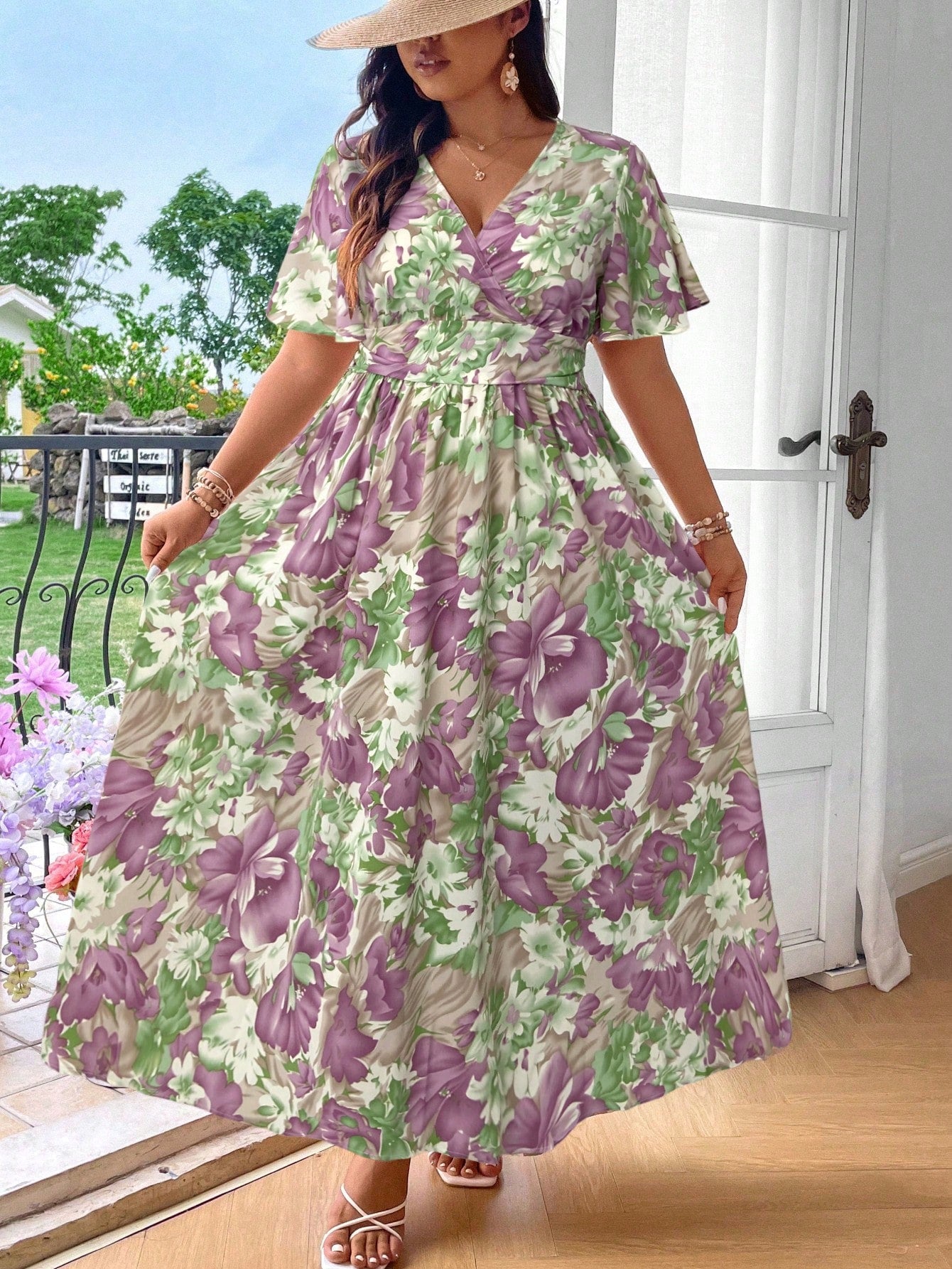 Embrace summer vibes in this gorgeous plus size floral maxi dress! The playful ruffle sleeves add a flirty touch while the flowing silhouette keeps you cool and comfortable. Perfect for beach strolls, resort dinners, or any vacation adventure where you want to turn heads. Pack this versatile stunner and be ready for whatever your getaway brings!