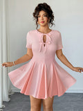 Elevate your wardrobe with this show-stopping plus-size mini dress that's equal parts bold and beautiful. The tie-front detail creates a flattering silhouette while the hollow-out waist adds an edgy, modern twist. Patchwork panels bring visual interest and dimension to every angle. Whether you're heading out for brunch, a night on the town, or anything in between, this versatile piece delivers confidence and style. Comfortable enough for all-day wear, striking enough to turn heads—because who says you can't