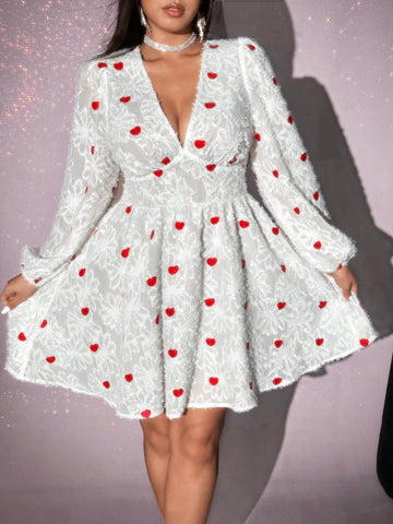 Celebrate love in style with this Chic Plus Size V-Neck Long Sleeve Casual Dress. Its flattering V-neck and soft, flowing fabric offer comfort and confidence, while the playful heart graphic adds a sweet touch perfect for Valentine’s Day. Easy to wear all day or night, this dress combines charm and coziness for a look that’s effortlessly fun and festive.