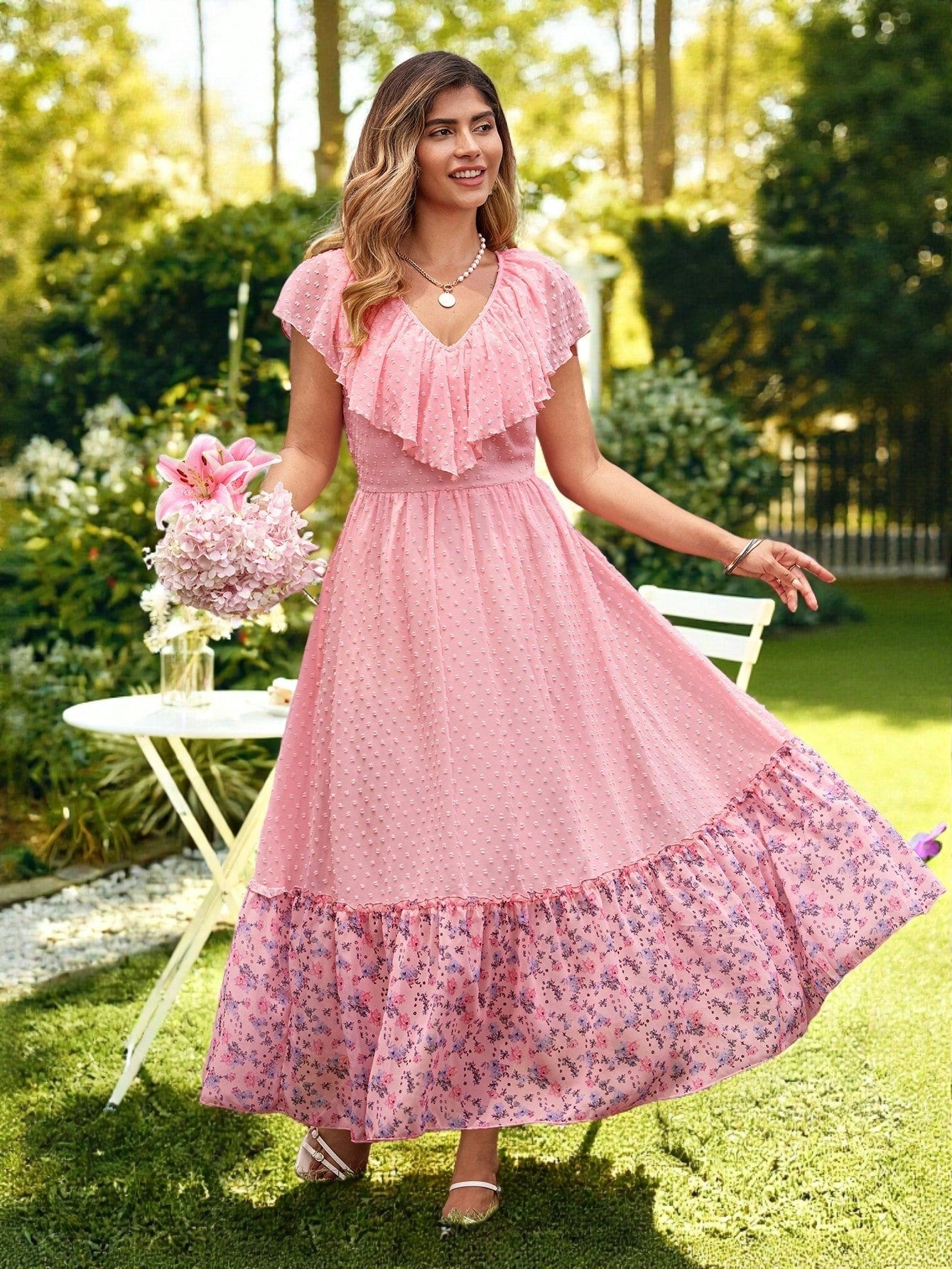 Step out in style with this Chic Plus Size V-Neck Printed Dress, designed to turn heads with its fun pom-pom details. The flattering V-neckline complements your curves, while the lively print adds a burst of personality to any occasion. Perfect for trendy women who love to mix comfort with bold, playful fashion.