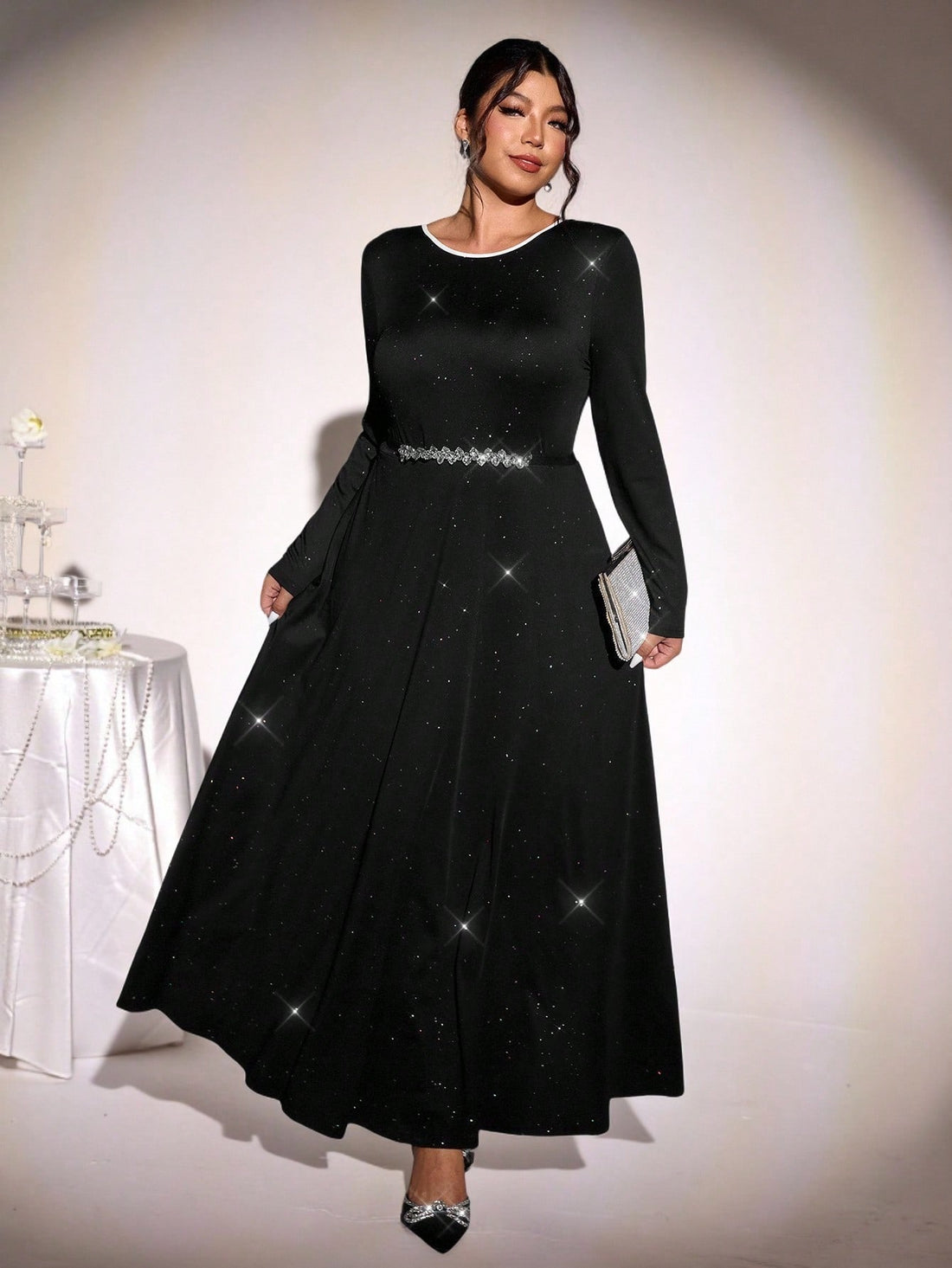 Get ready to sparkle and turn heads in this Chic Plus Size V-Neck Sequin Dress! Perfect for elegant parties or romantic date nights, its flared hem adds a fun, flirty flair while the stretchy fabric keeps you comfy all night long. Shine bright and dance with confidence in a dress designed to flatter and celebrate your curves!