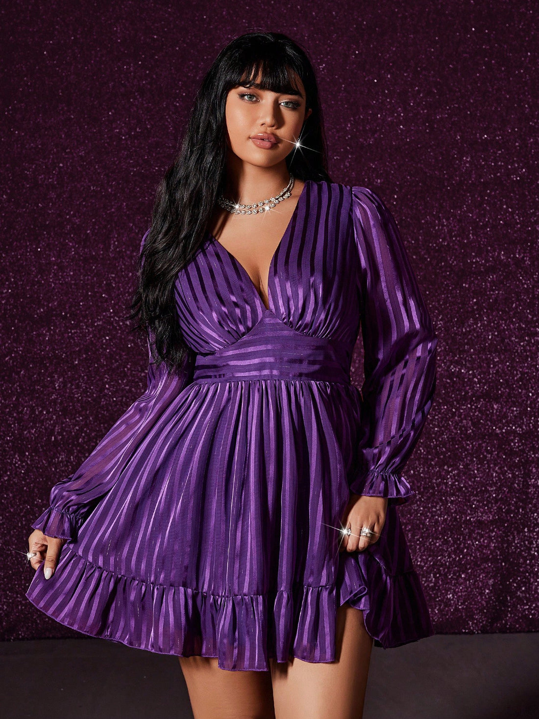 Step into vintage charm with this Chic Plus Size V-Neck Dress featuring long sleeves and a flirty ruffle hem. Perfect for adding a playful twist to your wardrobe, its flattering cut and breezy design offer effortless style that moves with you. Whether you're out on the town or cozy at a casual gathering, this dress is your go-to for comfort and timeless flair.