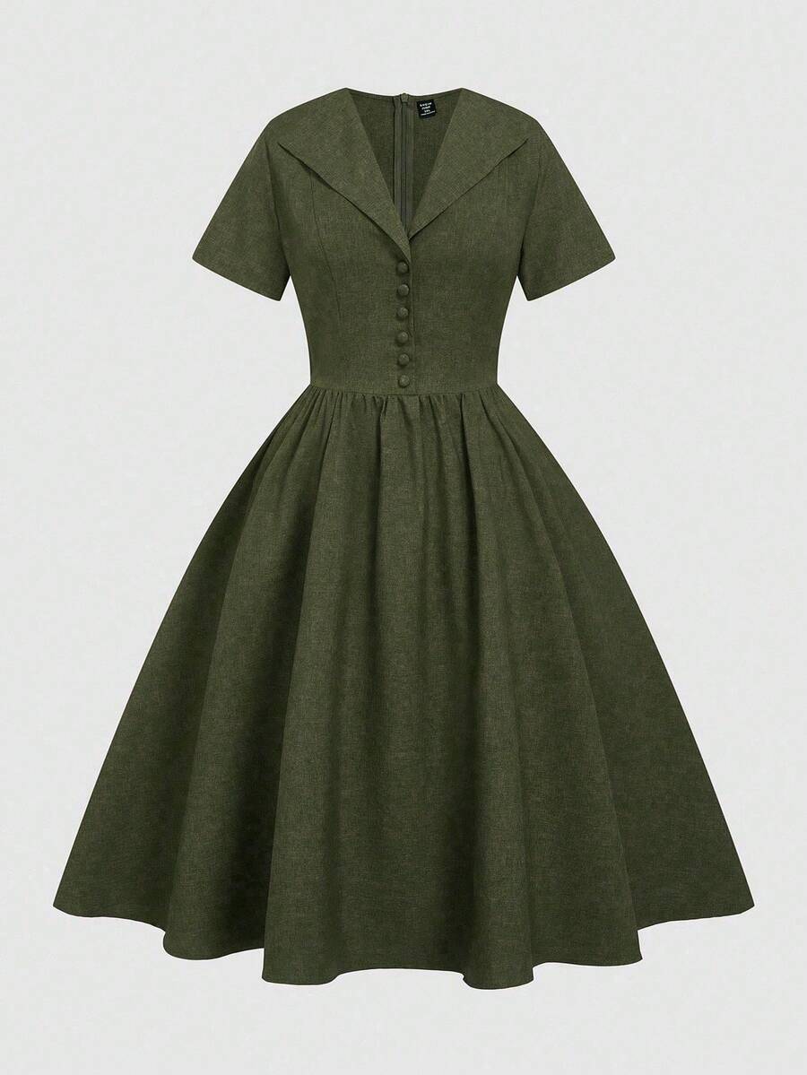 Embrace your best self in this charming vintage-inspired dress that celebrates curves with effortless grace. Featuring classic button-front detailing and breezy short sleeves, it's your go-to piece for warm-weather adventures. The relaxed fit flatters beautifully while the timeless design keeps you looking polished from brunch to sunset strolls. Perfect for those who love retro vibes with modern comfort—because style should feel as good as it looks!