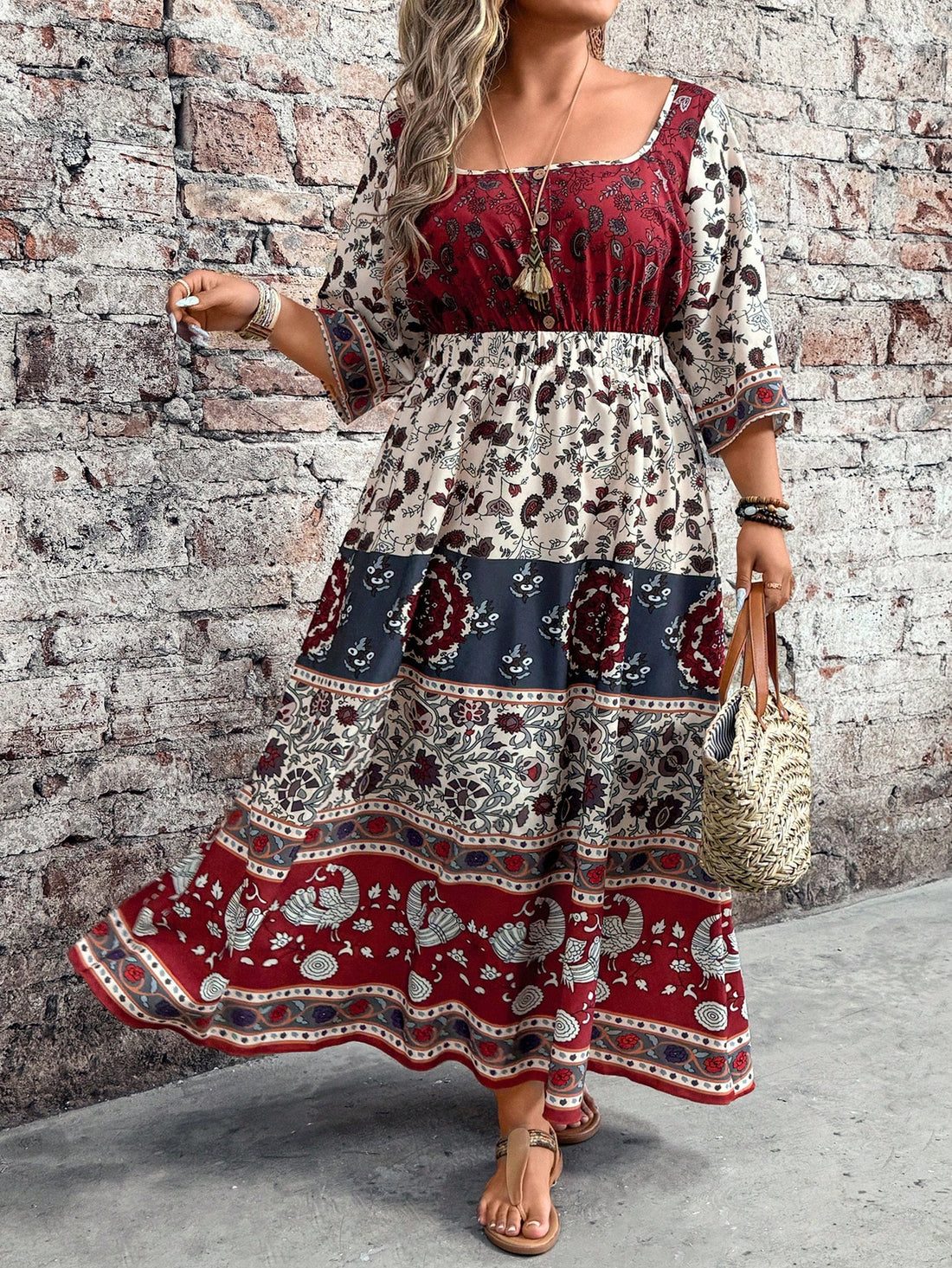 Step into the spotlight with this chic plus size vintage midi dress, designed to turn heads at music festivals and vacations alike. Featuring a flattering square neckline and a playful silhouette, it combines retro charm with modern comfort. Perfect for dancing under the sun or strolling seaside, this dress brings effortless style and confidence to every adventure.