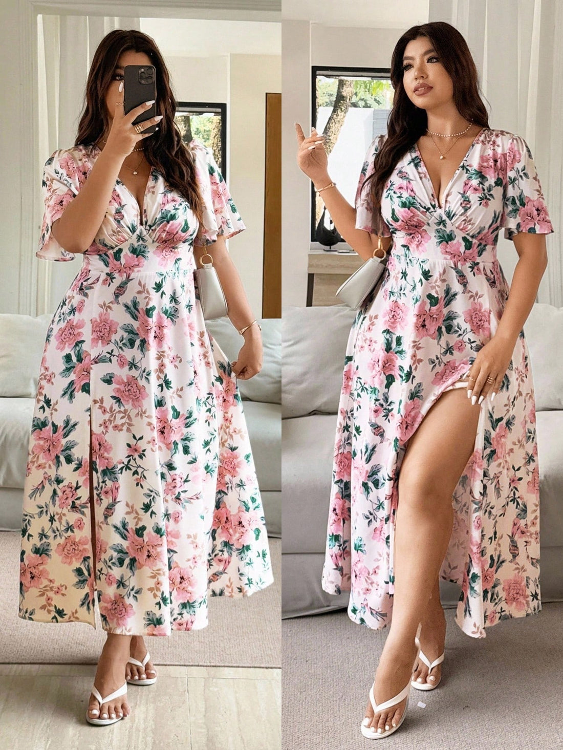 Step into sunny days with this Chic Plus Size Women's Floral V-Neck Summer Dress. Its playful floral pattern and breezy short sleeves make it perfect for effortless French casual vibes. The flattering V-neck adds a touch of charm, while the comfortable fit lets you dance through summer with style and ease.