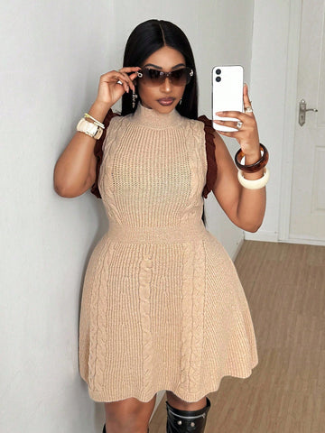 Stay cozy and stylish with this chic plus size sweater dress, perfectly blending apricot and brown hues for a warm autumn vibe. The flattering cap sleeves add a playful touch while the soft knit fabric keeps you comfy during chilly days. Ideal for casual outings or layering on cooler evenings, this dress makes embracing fall fashion fun and easy.