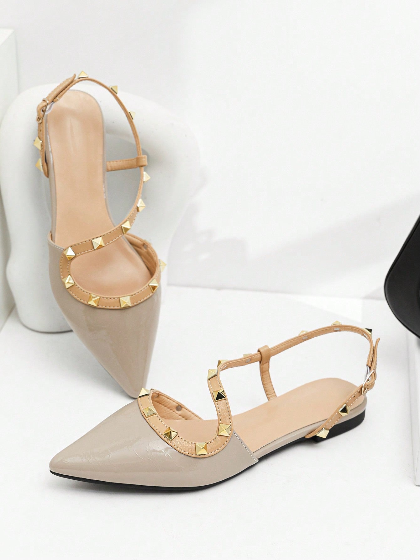 Black Patent Rivet Pointed Sandals | Strappy Platform Party Heels