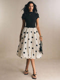 Black and white polka-dot bubble midi dress front view