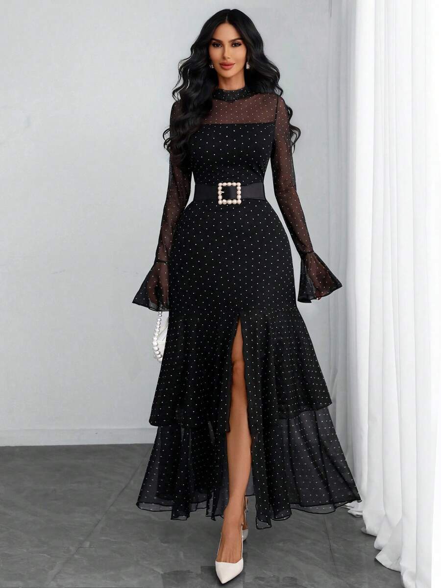 Elevate your date night and vacation wardrobe with this charming polka dot dress that's equal parts flirty and sophisticated. The distinctive double slit hem adds a playful peek of leg, while the crisp stand-up collar frames your face beautifully and keeps things polished. Perfect for romantic dinners, beachside strolls, or those Instagram-worthy getaway moments. This dress strikes that sweet spot between effortlessly chic and undeniably fun—because looking good shouldn't feel like work.