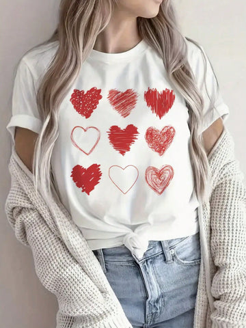 Get ready for Valentine's Day with our Chic Red Heart Graphic Tee! This stylish shirt is the perfect choice for a casual yet festive look. Show off your love in a unique and fun way with this eye-catching graphic tee. Perfect for any Valentine's Day plans!