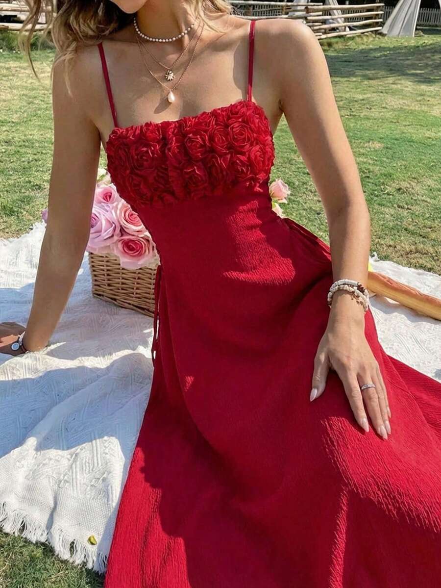 Elevate your everyday wardrobe with this striking red cami dress, designed for modern sophistication. The ruched bust creates flattering dimension while the lace-up side detail adds an unexpected edge to the silhouette. Cut in a flowing long length, this piece transitions seamlessly from casual days to evening occasions. The cami neckline offers versatile styling options—wear it solo for a bold statement or layer it effortlessly under jackets and cardigans. Crafted for comfort and style, this dress delivers