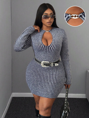 Step out in style with this Chic Retro Street Style Sweater Dress, designed just for millennial trendsetters. Featuring playful hollow shoulders and a bold striped neckline, this dress adds a fun twist to your cozy wardrobe. Perfect for casual days or nights out, it blends comfort with a vintage vibe that turns heads wherever you go. Embrace your unique flair and stay effortlessly chic in this must-have sweater dress.