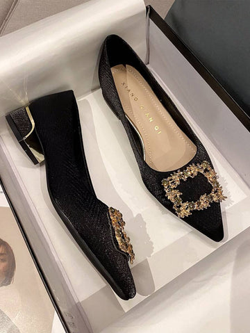 Elevate your seasonal wardrobe with these stunning rhinestone-embellished pointed toe flats. Designed for effortless sophistication, they feature sparkling crystal accents that catch the light beautifully, making them perfect for both casual outings and dressed-up occasions. The sleek pointed silhouette elongates the foot while the comfortable flat sole keeps you supported all day long. Versatile enough to pair with jeans, dresses, or tailored trousers, these flats are an essential addition to your fall 