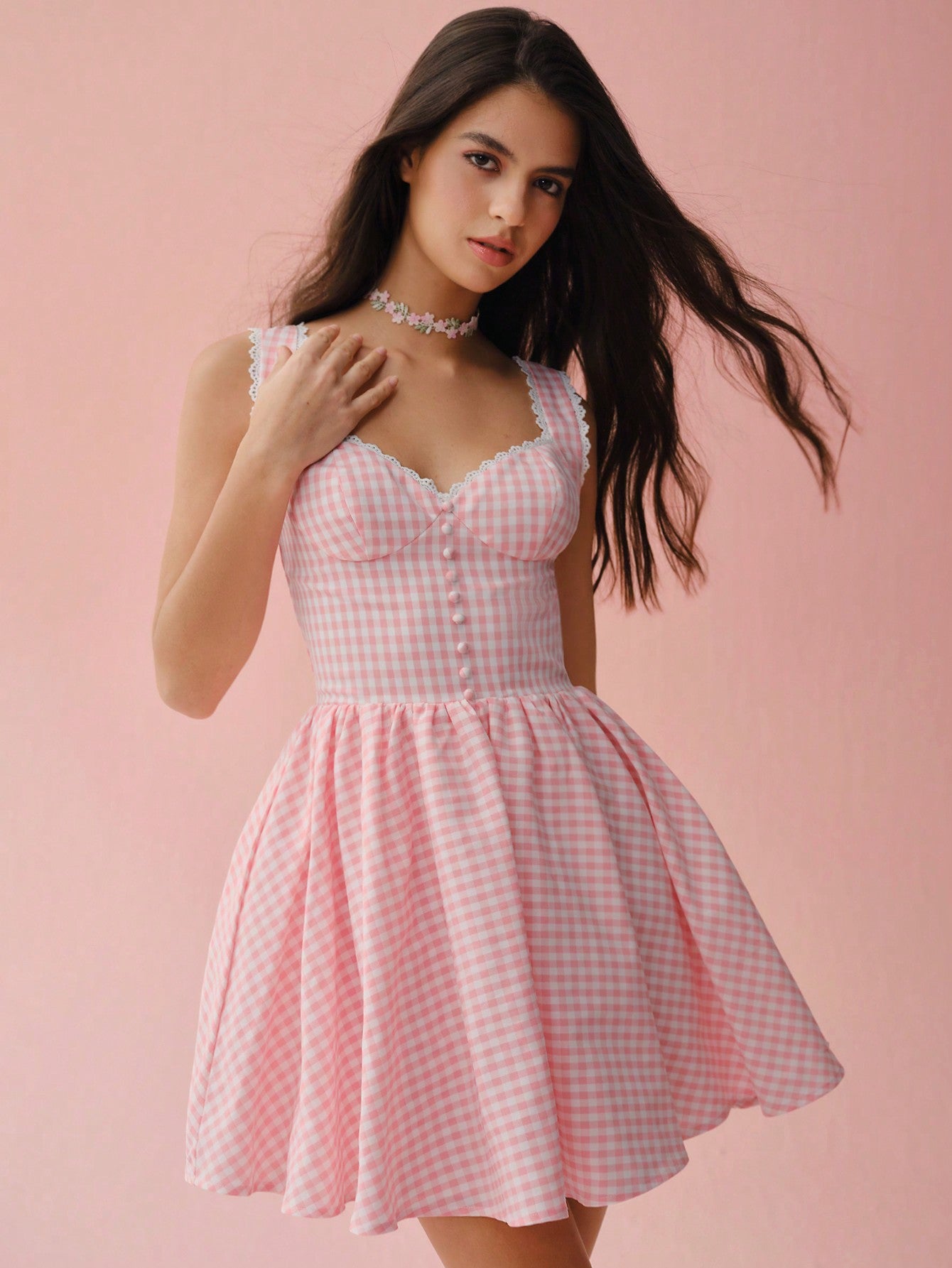 Shine bright in our Chic Rhinestone Collar Sleeveless Lattice Dress! Perfect for Spring/Summer celebrations, this dress features a stunning rhinestone collar and lattice design. Elevate your style and turn heads with this unique and playful dress.