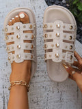 Elevate your summer style with our Chic Rhinestone Decor Wedge Sandals. Designed with stunning rhinestone embellishments, these sandals add just the right amount of sparkle to your vacation wardrobe. The wedge heel provides comfort and support, perfect for all-day wear. Make a stylish statement with every step.