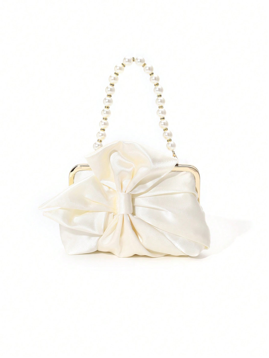 Elevate your style with Chic Romance: Elegant Satin Bowknot Pearls Clutch Bag. Perfect for special occasions, its satin material, sophisticated bowknot design, and delicate pearls add a touch of elegance. Make a statement and stand out with this must-have accessory.