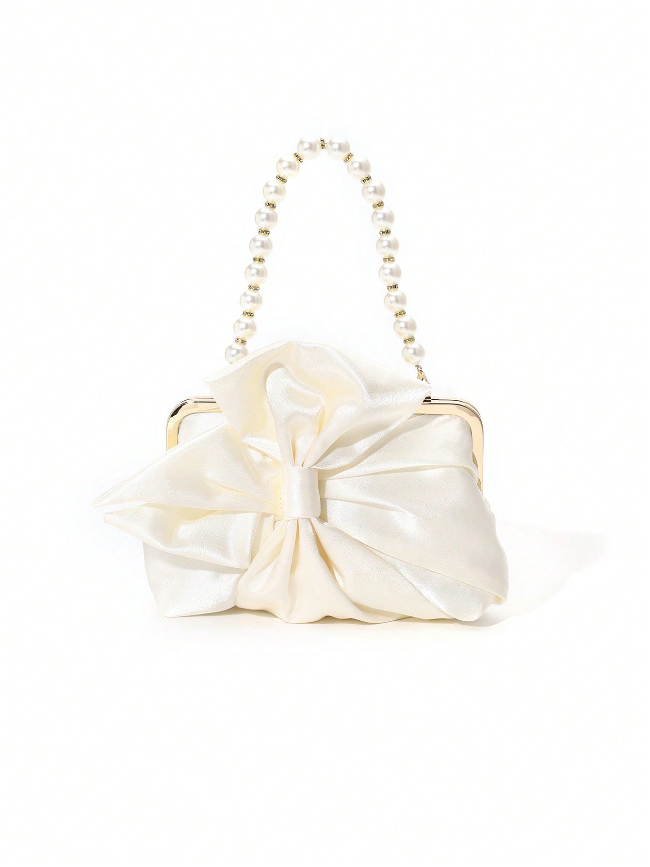 Elevate your style with Chic Romance: Elegant Satin Bowknot Pearls Clutch Bag. Perfect for special occasions, its satin material, sophisticated bowknot design, and delicate pearls add a touch of elegance. Make a statement and stand out with this must-have accessory.