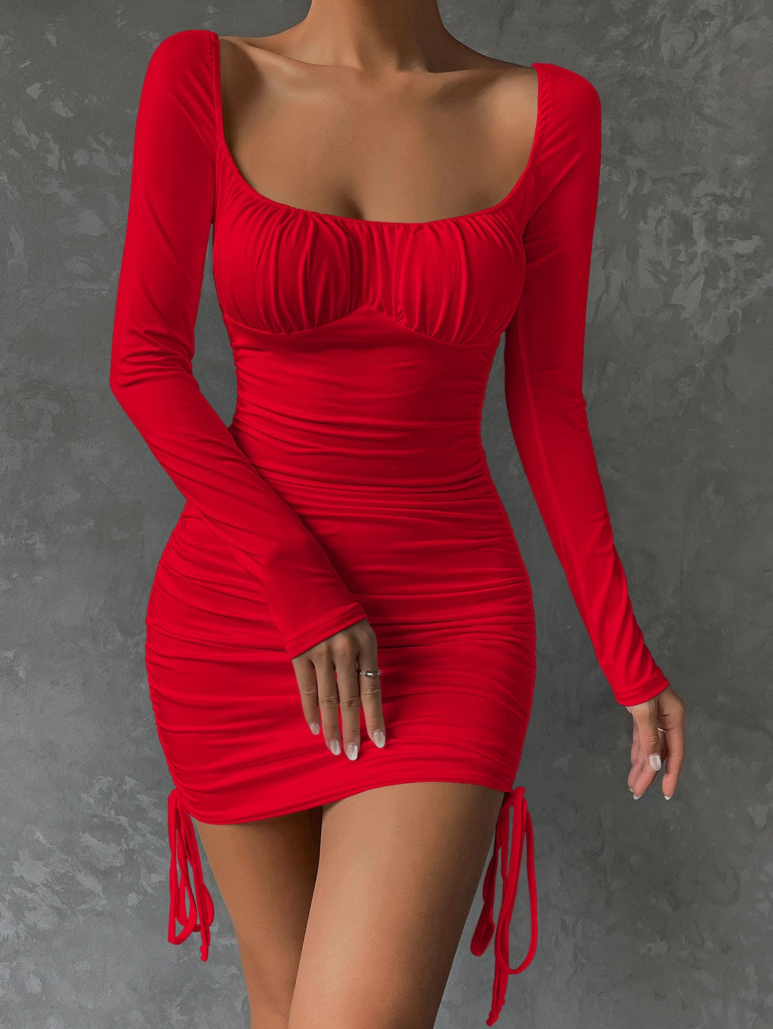 Get ready to turn heads at your New Year celebrations with this Chic Ruched Bust Bodycon Dress! With its flattering ruched bust and drawstring sides, this dress promises to accentuate your curves and keep you comfortable all night long. Be the life of the party in this must-have dress!