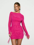 Turn heads effortlessly in this Chic Ruched Mesh Long Sleeve Mini Bodycon Dress. Its flattering ruching and sheer mesh sleeves add just the right touch of flirty elegance, perfect for those unforgettable parties and night-outs. Designed to hug your curves, this dress blends bold style with playful charm, making every night out your best yet.