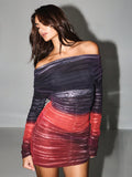 Turn heads at your next night out in this stunning off-shoulder mini dress that's equal parts sultry and fun. The ruched detailing hugs your curves in all the right ways, while the sheer mesh overlay adds an edgy, modern twist that screams confidence. Perfect for parties, club nights, or anywhere you want to make a statement. Slip it on, own the room, and let your style do the talking.