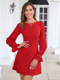 This Chic Ruffle Sleeve Solid Color Dress exudes effortless elegance. The chic ruffle sleeves add a touch of femininity while the solid color makes it a versatile addition to any wardrobe. Dress it up for special occasions or wear it casually for a stylish everyday look. Perfect for any fashion-forward individual.