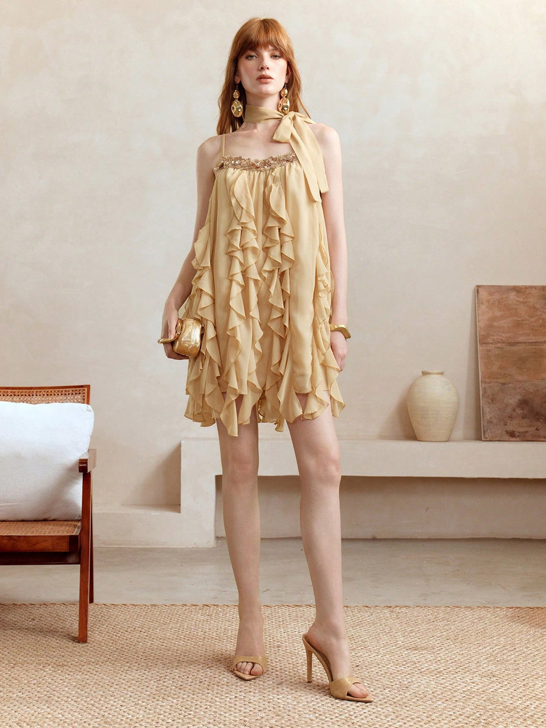 Step into style with this Chic Ruffled Beaded Chiffon Mini Dress! Lightweight and breezy, it’s perfect for back-to-school days or casual holiday fun. The playful ruffles and delicate beadwork add a touch of sparkle, making every moment feel special. Easy to dress up or down, this mini dress keeps your look fresh and flirty wherever you go.