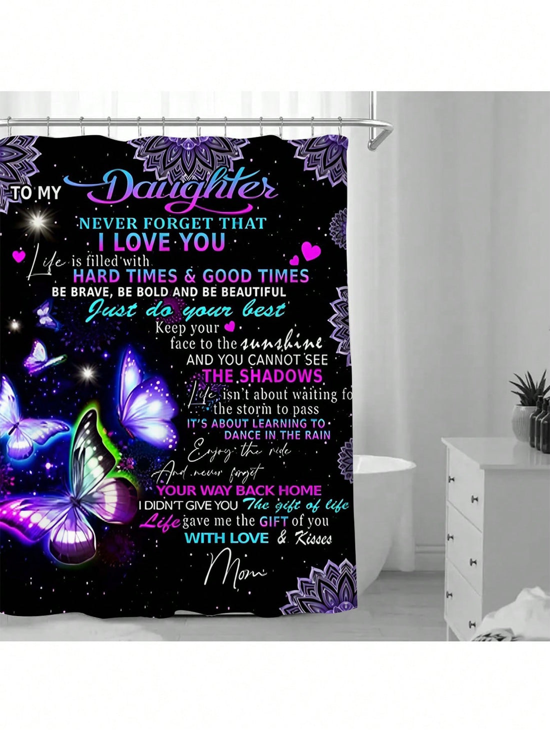 Add some inspiration to your bathroom decor with our Chic Satin Waterproof Bath Shower Curtain. Made with durable and waterproof satin, this stylish curtain features an inspirational letter print. Perfect for adding a touch of elegance and motivation to your daily routine.