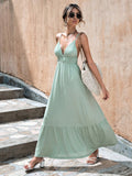 Get ready to turn heads in this playful and chic Solid Backless Ruffle Hem Cami Dress in Mint Green. The backless design adds a touch of seductiveness while the ruffle hem brings a fun and flirty element to this dress. Perfect for any occasion, this dress will make you stand out in a sea of ordinary.