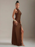 Turn heads with this chic solid color bodycon dress, designed with a daring high slit and sleeveless cut for effortless elegance. Perfect for nights when you want to play up your confidence and charm, this dress hugs your curves while letting you move with ease. Slip into it for a sleek, stylish look that’s as bold as your night plans.