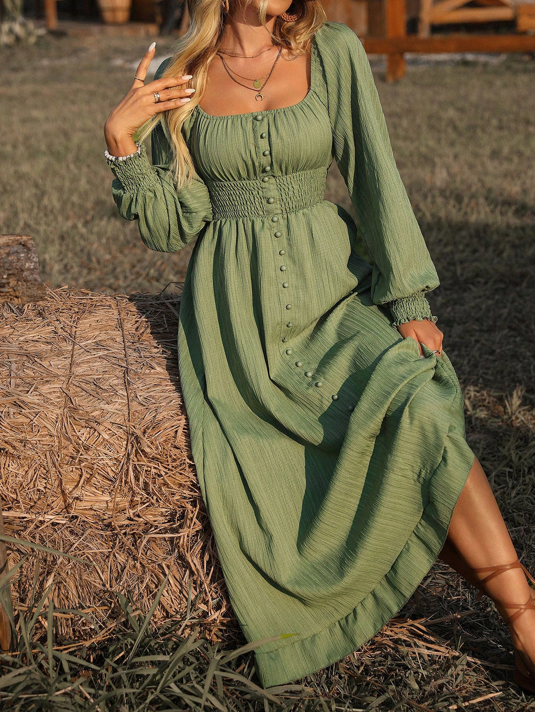 Effortlessly elegant, this long sleeve dress is perfect for any occasion. Chic and solid in color, it features a waist-tie detail that adds a touch of style. Make a statement and stand out with this versatile dress.