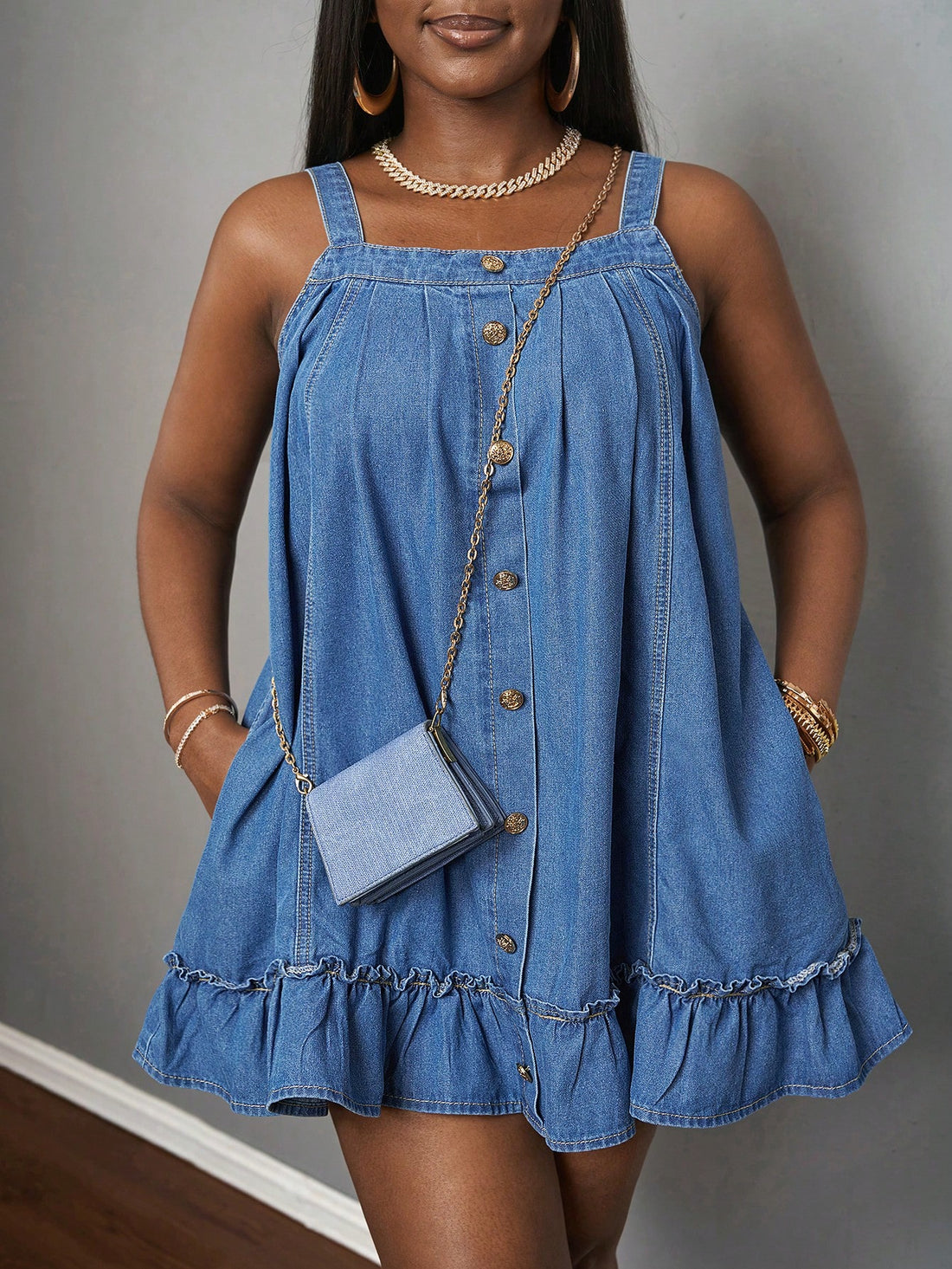 Rock your spring and summer style with our Chic A-Line Denim Dress! Featuring metal button accents, this dress adds a unique touch to your wardrobe. Perfect for any occasion, this dress is sure to turn heads and make a statement.