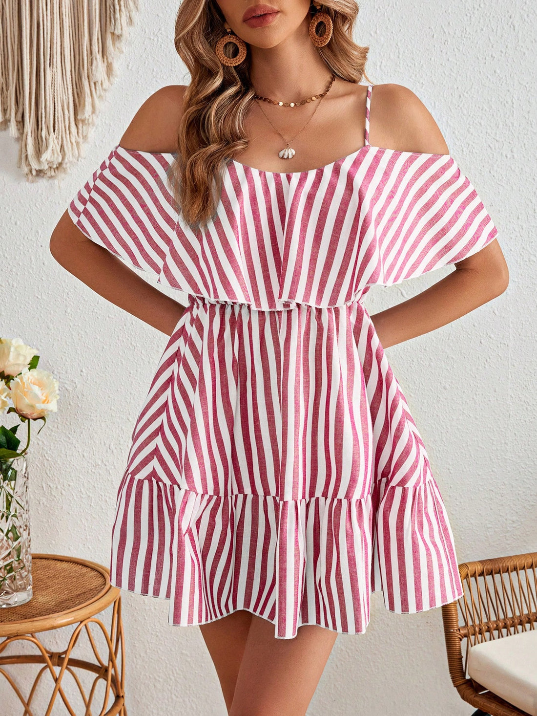 Get ready to rock your next trip in our Chic Striped Ruffle Bodycon Dress! With its vibrant stripes and playful ruffle details, this dress is sure to turn heads. Plus, its bodycon fit flatters your figure for a confident look. The perfect addition to any vacation wardrobe!