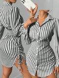 Elevate your fall wardrobe with this effortlessly chic striped shirt dress! The flattering side-cinched waist creates a gorgeous silhouette that works for everything from casual coffee dates to weekend brunch. Crisp stripes add timeless appeal while the relaxed fit keeps you comfortable all day long. Layer it over a tee, belt it up, or wear it solo—this versatile piece is your new go-to for looking put-together without trying too hard. Fall fashion just got a whole lot easier!