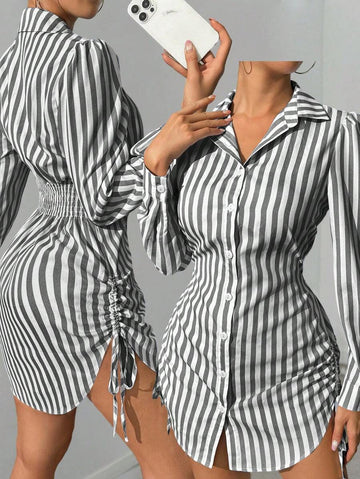 Elevate your fall wardrobe with this effortlessly chic striped shirt dress! The flattering side-cinched waist creates a gorgeous silhouette that works for everything from casual coffee dates to weekend brunch. Crisp stripes add timeless appeal while the relaxed fit keeps you comfortable all day long. Layer it over a tee, belt it up, or wear it solo—this versatile piece is your new go-to for looking put-together without trying too hard. Fall fashion just got a whole lot easier!