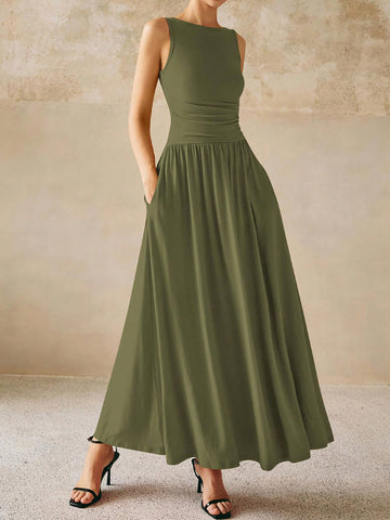 Add some playful flair to your summer wardrobe with our Chic Summer Elegance maxi dress! Featuring a sleeveless design, high-waisted silhouette, and trendy patchwork pattern, you'll look effortlessly stylish. And with convenient pockets, you can carry your essentials without breaking a sweat (or your style).