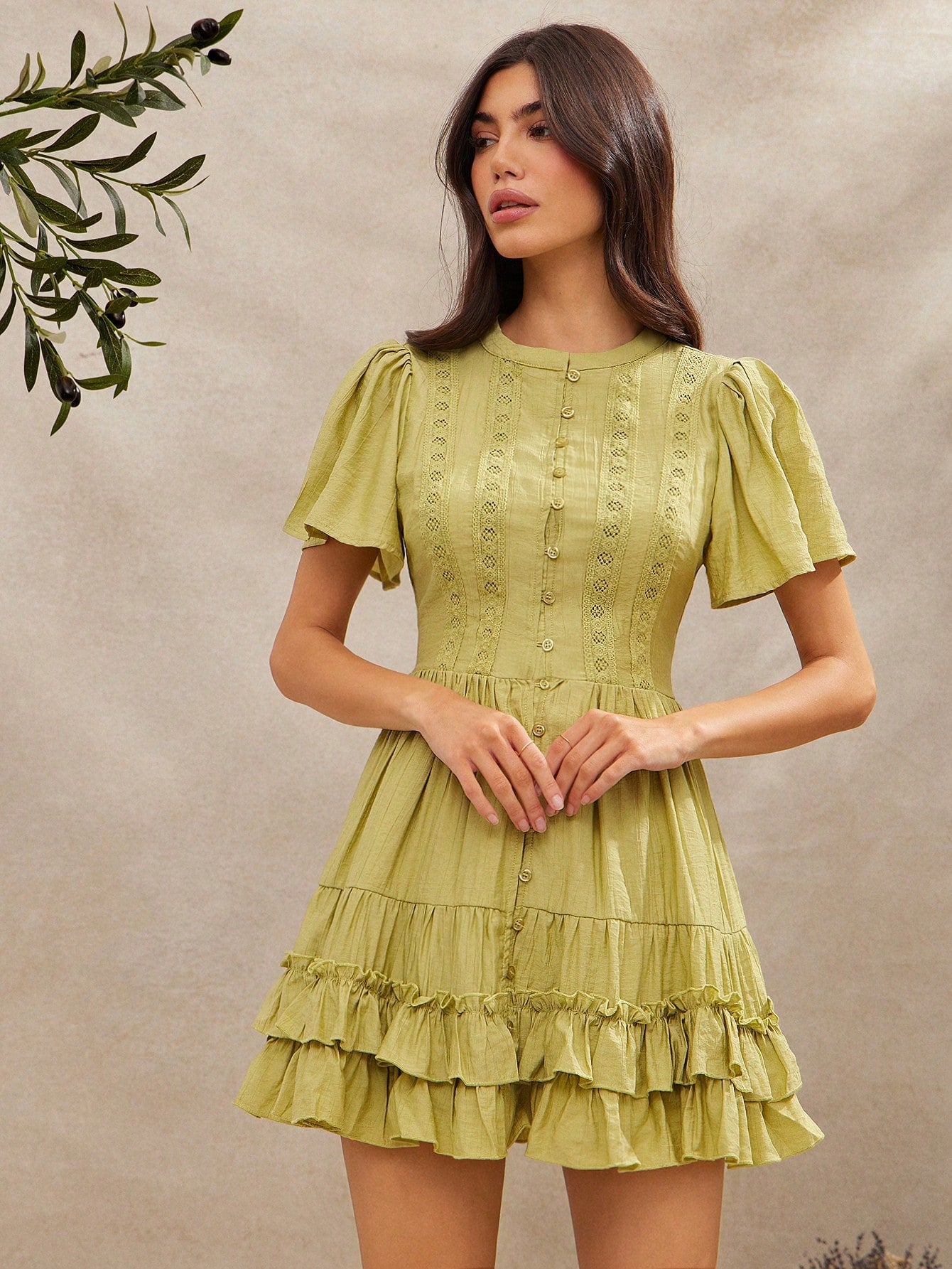 Step into sunshine with this playful summer dress featuring flutter sleeves, delicate crochet lace, and a flirty ruffle hem. Perfect for beach days or brunch dates, it combines breezy comfort with charming details to keep you looking effortlessly chic all season long.