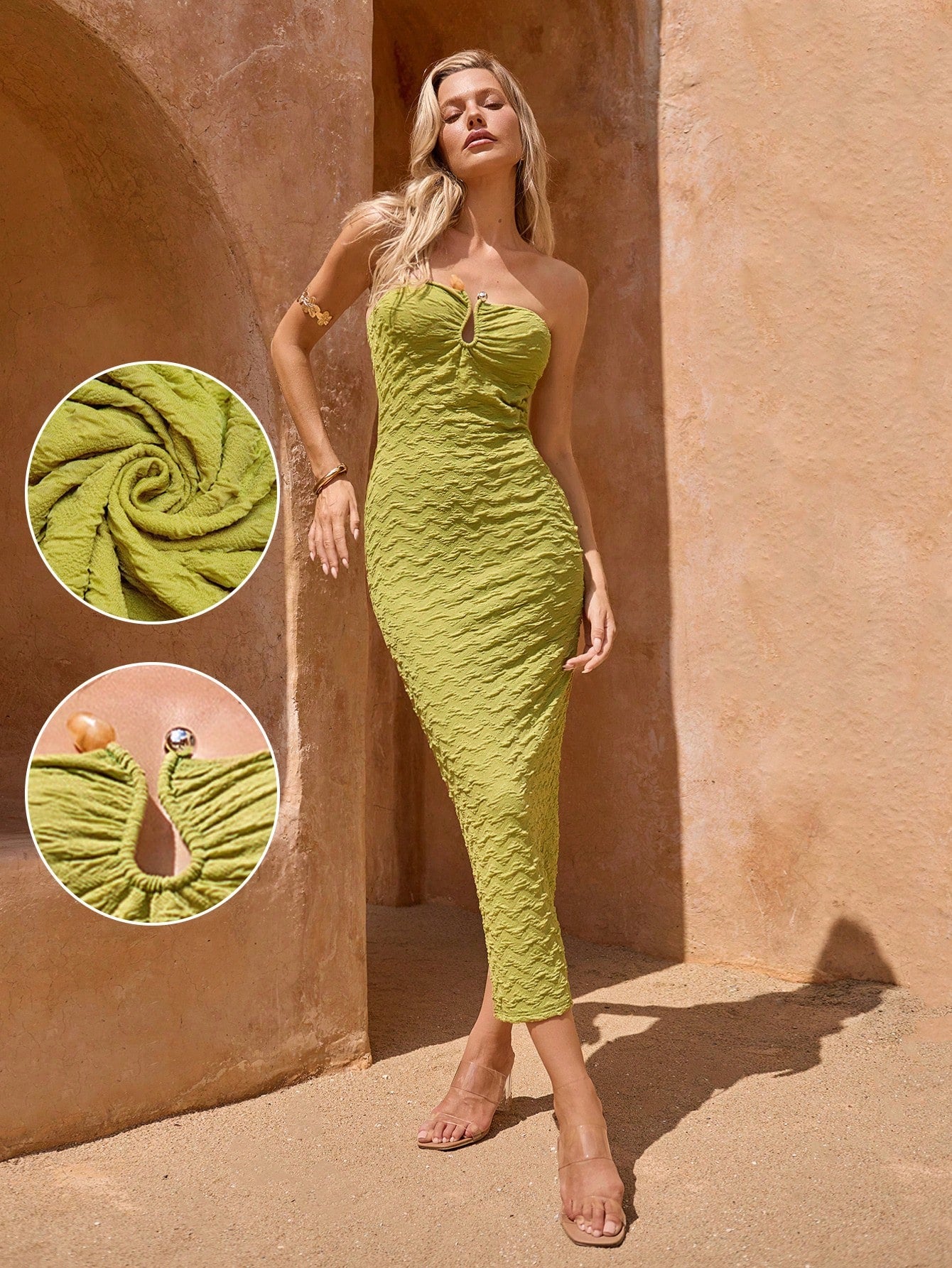 Turn heads this summer with our Chic Summer Green Strapless U-Neck Dress, perfect for beach getaways and lively parties. Its vibrant green hue and flattering strapless U-neck design keep you cool and stylish under the sun. Lightweight and breezy, it’s your go-to dress for effortless fun and unforgettable moments by the shore or on the dance floor.