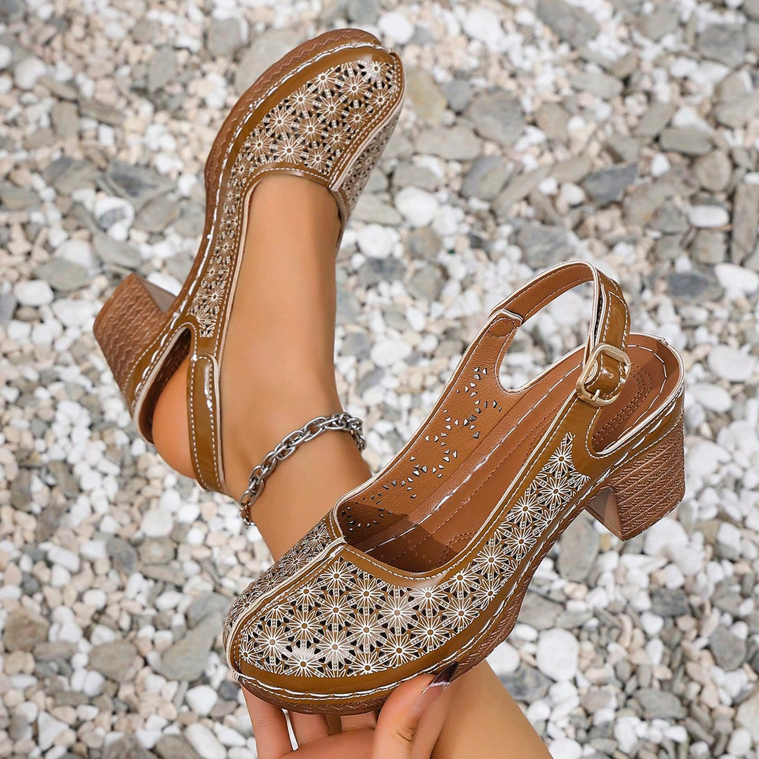 Add fun and flair to your summer wardrobe with our Chic Summer Hollow-Out High Heel Sandals! These sandals not only provide effortless elegance with their stylish French design, but also keep your feet cool and comfortable with their breathable hollow-out feature. Perfect for any summer occasion.