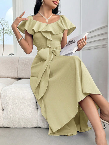 Get ready to turn heads with our Chic Summer Off-Shoulder Ruffle Hem Dress! Perfect for elegant evenings, this dress exudes effortless style with its off-shoulder design and ruffle hem. Add a touch of class to any event and look chic while doing it.