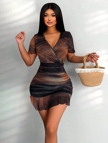 Turn heads this season in our vibrant tie-dye bodycon dress—the perfect blend of fun and flirty style. The flattering overlapping V-neck creates an elegant neckline while the fitted silhouette hugs your curves in all the right ways. Finished with a playful ruffled hem that adds movement and personality, this dress transitions effortlessly from beach days to evening outings. Whether you're soaking up the sun or dancing under the stars, this colorful statement piece keeps you looking fresh and fabulous all su