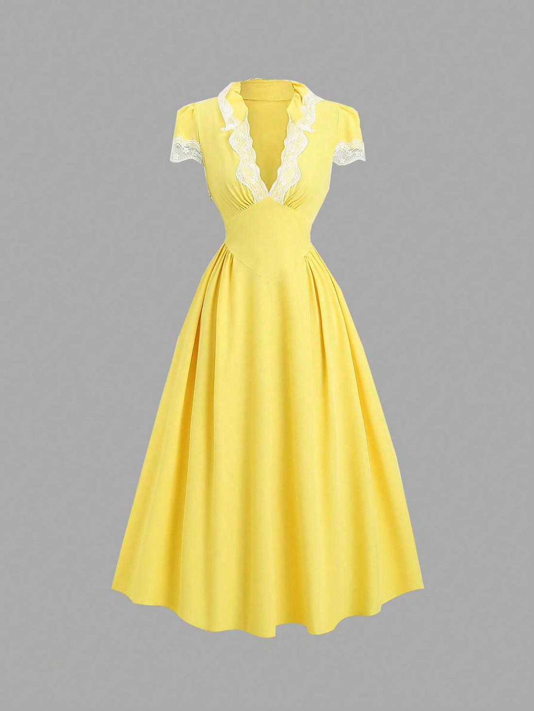 Step into summer with this playful V-neck dress featuring delicate lace patchwork and charming puff sleeves. The cinched waist flatters your silhouette, while the light, breezy fabric keeps you cool and comfortable all day long. Perfect for sunny days and spontaneous adventures, this dress adds a touch of whimsy to your warm-weather wardrobe.