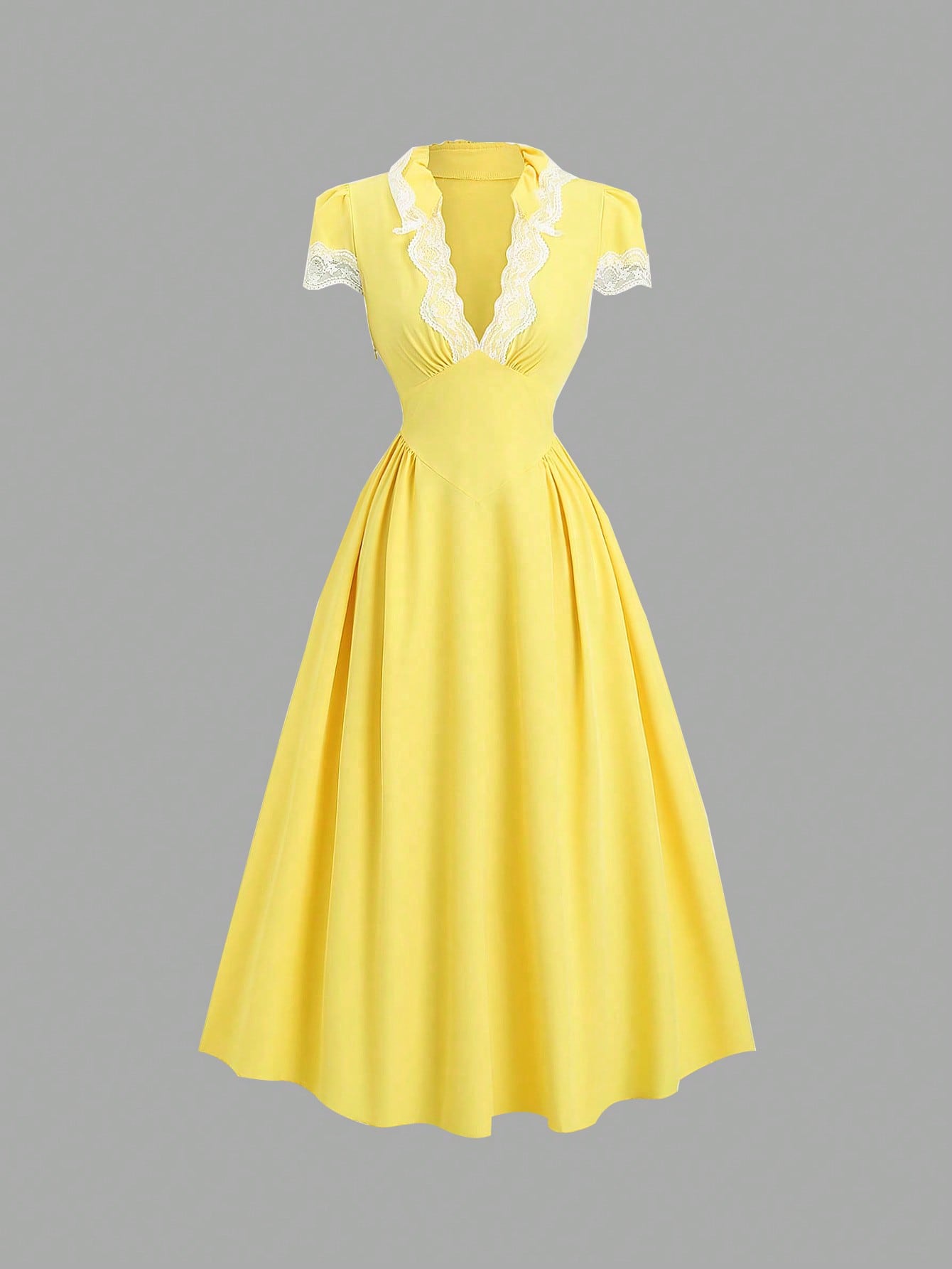 Step into summer with this playful V-neck dress featuring delicate lace patchwork and charming puff sleeves. The cinched waist flatters your silhouette, while the light, breezy fabric keeps you cool and comfortable all day long. Perfect for sunny days and spontaneous adventures, this dress adds a touch of whimsy to your warm-weather wardrobe.