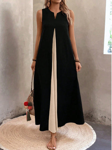 Step out in style this summer with our Chic V-Neck Maxi Dress! Featuring a unique cut-out design and playful patchwork accents, this dress will make you stand out from the crowd. Enjoy the perfect blend of fashion and comfort with this must-have piece. (Pun intended.)