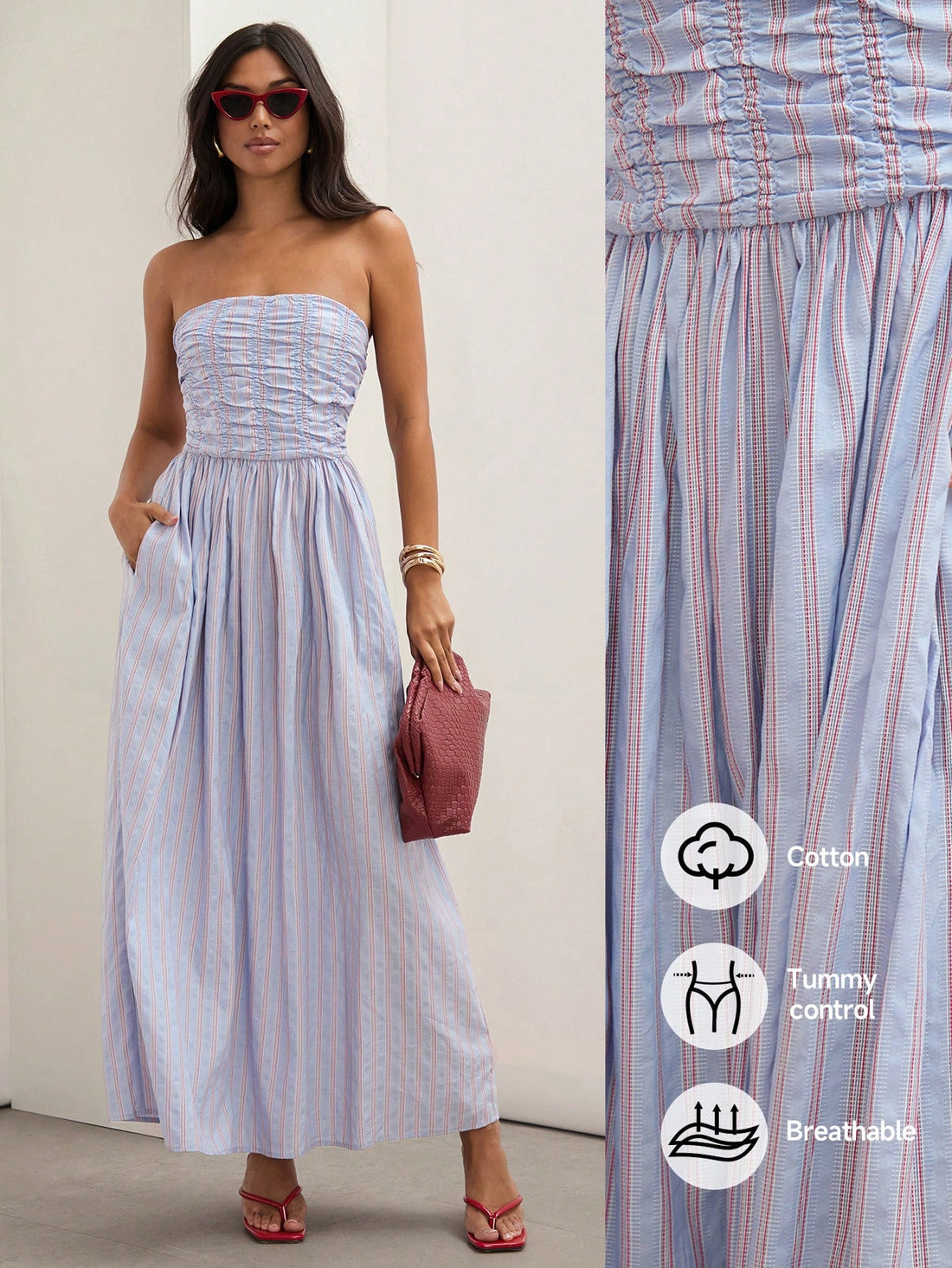 Get ready to rock those summer vibes with our Chic Summer Vibes dress! This playful and stylish striped pleated dress is perfect for any occasion. With a strapless design, you'll stay cool and comfortable while making a statement. Be bold, be stylish, and be yourself with our Chic Summer Vibes dress!