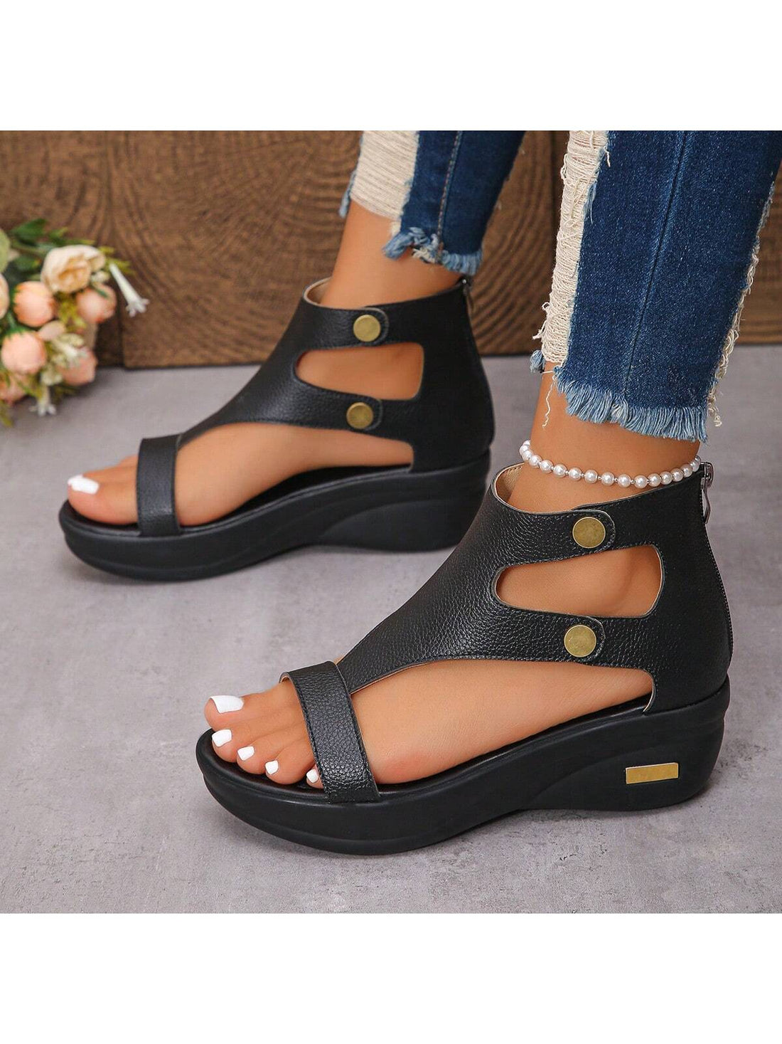 Step into summer with these chic wedge sandals that blend comfort and style effortlessly. Inspired by classic Roman designs, they feature a convenient zipper closure for easy wear. Perfect for sunny days and playful adventures, these wedges add a fun twist to any outfit while keeping your feet happy all day long.