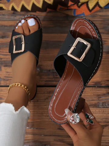 Elevate your summer style with these chic wedge sandals. The metal buckle design adds a retro touch, while the comfortable peep toe offers all-day comfort. A must-have for any fashion-forward shoe collection.